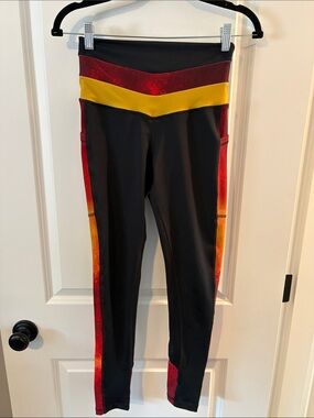 Brio Soul Chayle Black Compression Leggings with Red and Yellow Accent Waistband